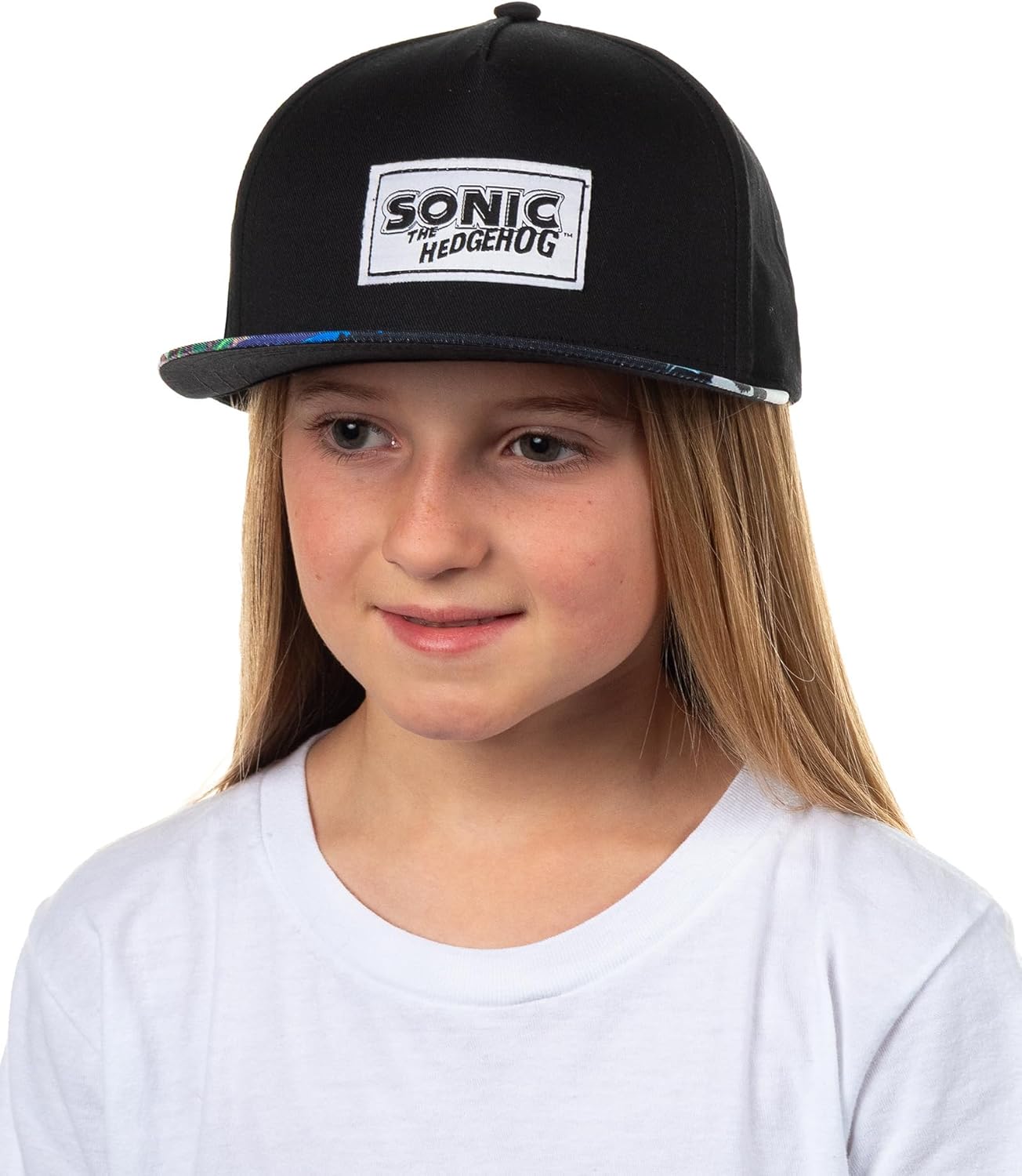 Bioworld Sonic the Hedgehog Boys' Flat-Brim Hat Angel Island Sublimated Snapback Adjustable OSFM Kids Baseball Cap Black
