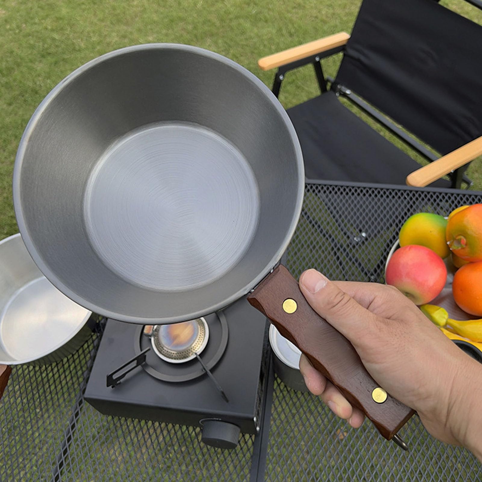 Juego Utensilios Cocina para Camping 2 litros, Olla Camping Ligera Antiadherente Acero Inoxidable con Bolsa Almacenamiento, Sartén para Acampar con Mango para Mochileros