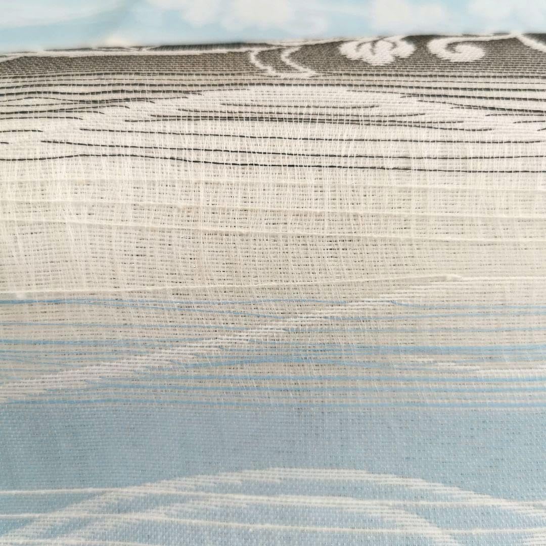 一点物×一生モノ 正絹 紋紗の半幅帯 リバーシブル 水色 グレー 涼しげ