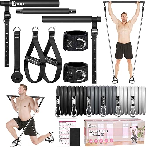 Miniatura 15 de Kit de barra de pilates Bbtops con bandas de resistencia, barra de pilates con bandas apilables, equipo de entrenamiento para piernas, cadera, Rosa