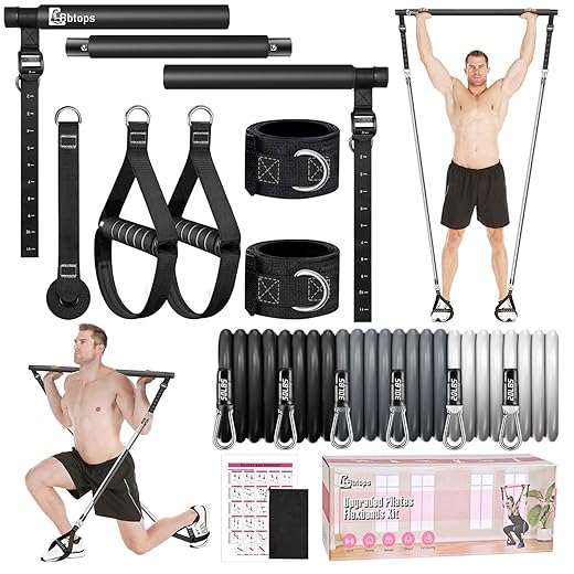 Pilates Bar Kit with Resistance Bands,Pilates Bar with Stackable Bands Workout Equipment for Legs,Hip,Waist and Arm,Exercise Fitness Equipment for Women & Men Home Gym Yoga Pilates
