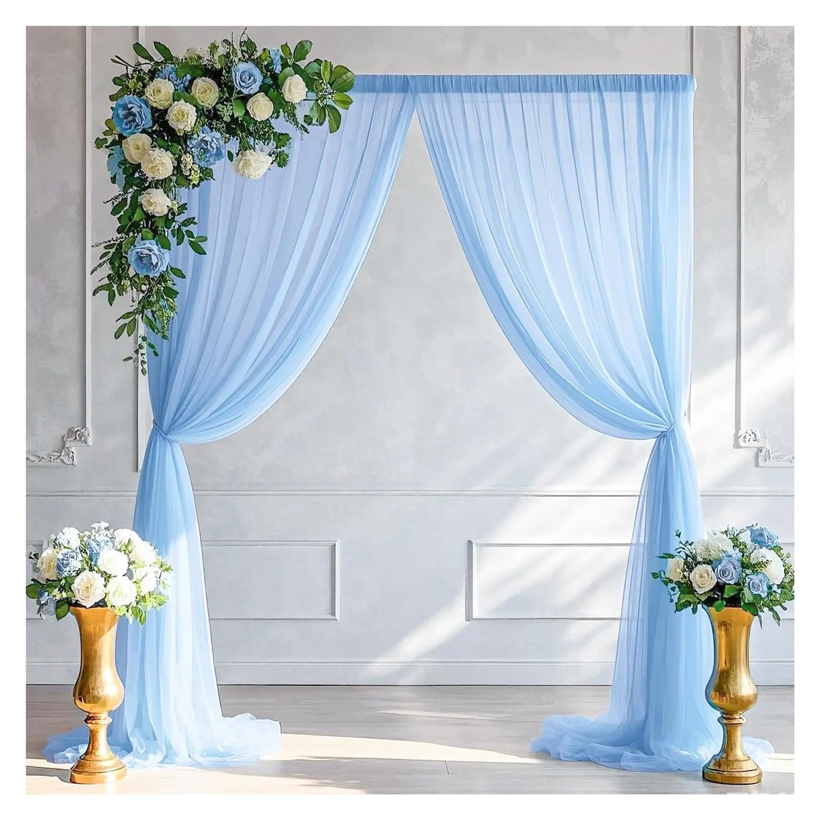Hochzeitsbogen Gardinen 2 Stück Hintergrundvorhänge, transparente Chiffon-Stoff-Fotovorhänge for Hochzeitsbogen, Party, Zeremonie, Bühnenfotografie | Sky blue,145x215cm