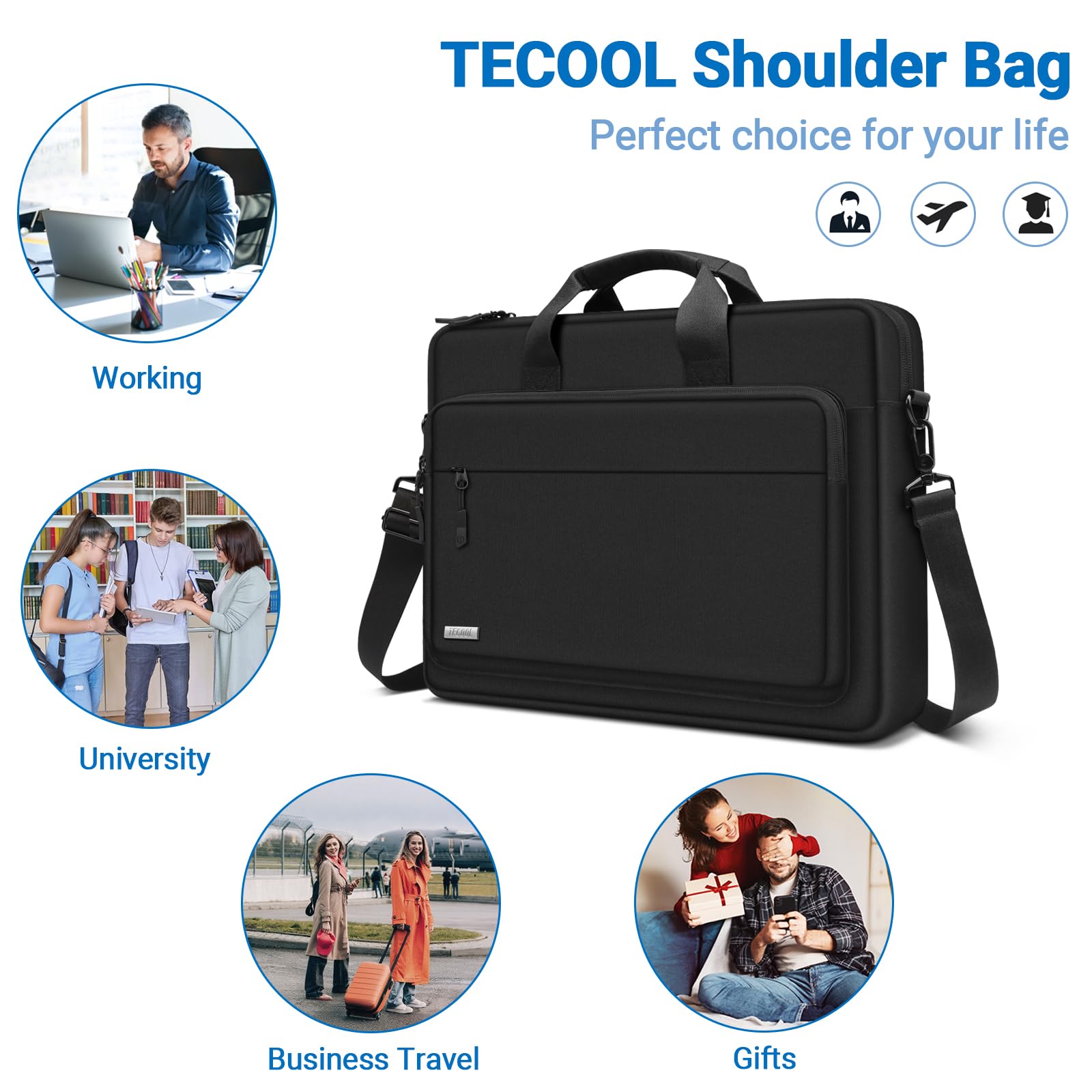 TECOOL Sacoche Ordinateur 17-17.3 Pouces,Pochette SAC Bandoulière Portable 17 Pouces pour 17-17,3" Lenovo Acer ASUS Dell HP Notebook,Protection Housse SAC de Mallette Ordinateur PC Portable 17",Noir