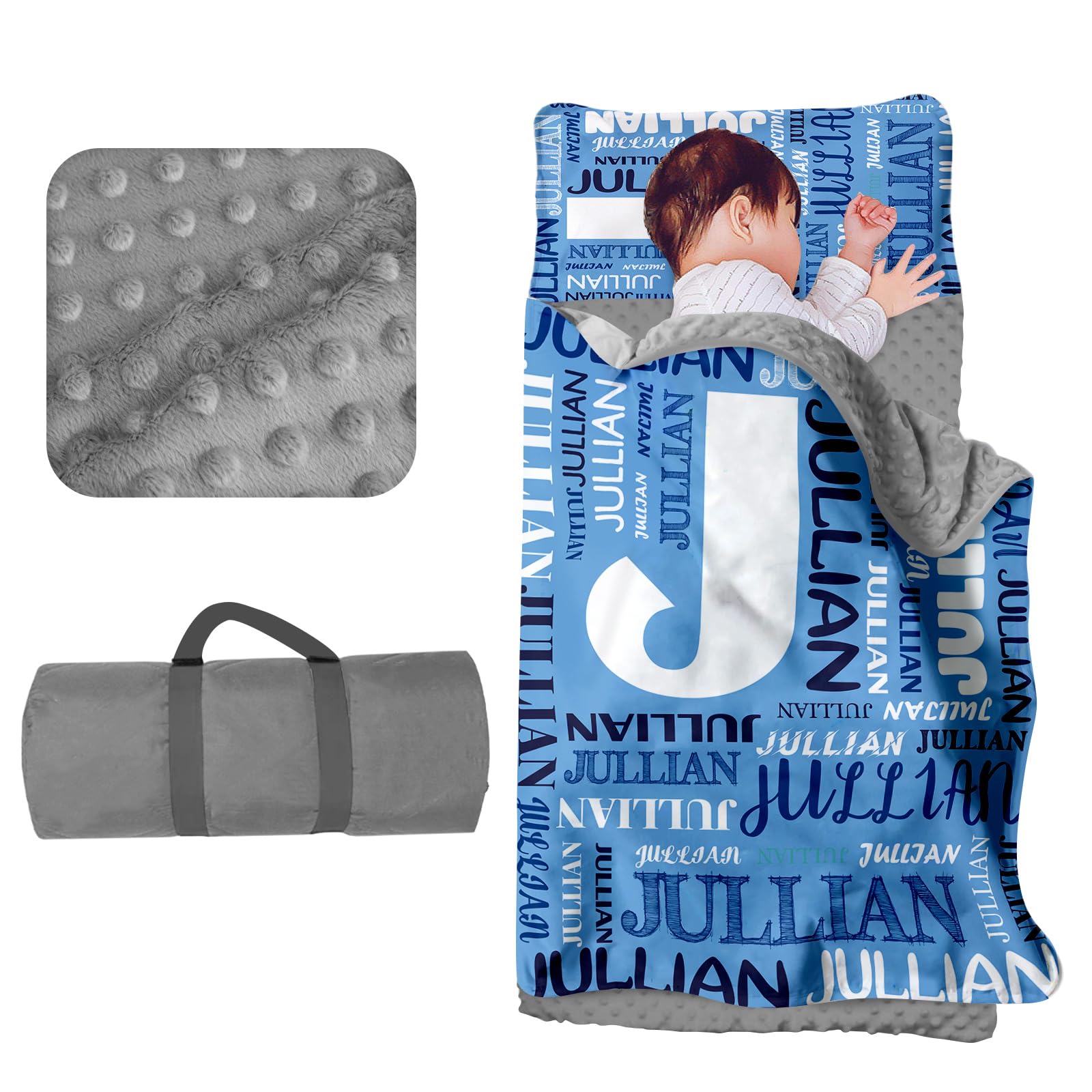 Custom Toddler Nap Mat for Preschool - Personalized Name Kids Nap Mats for Daycare Kindergarten Boys Sleeping Bag with Pillow Blanket Set, Thick