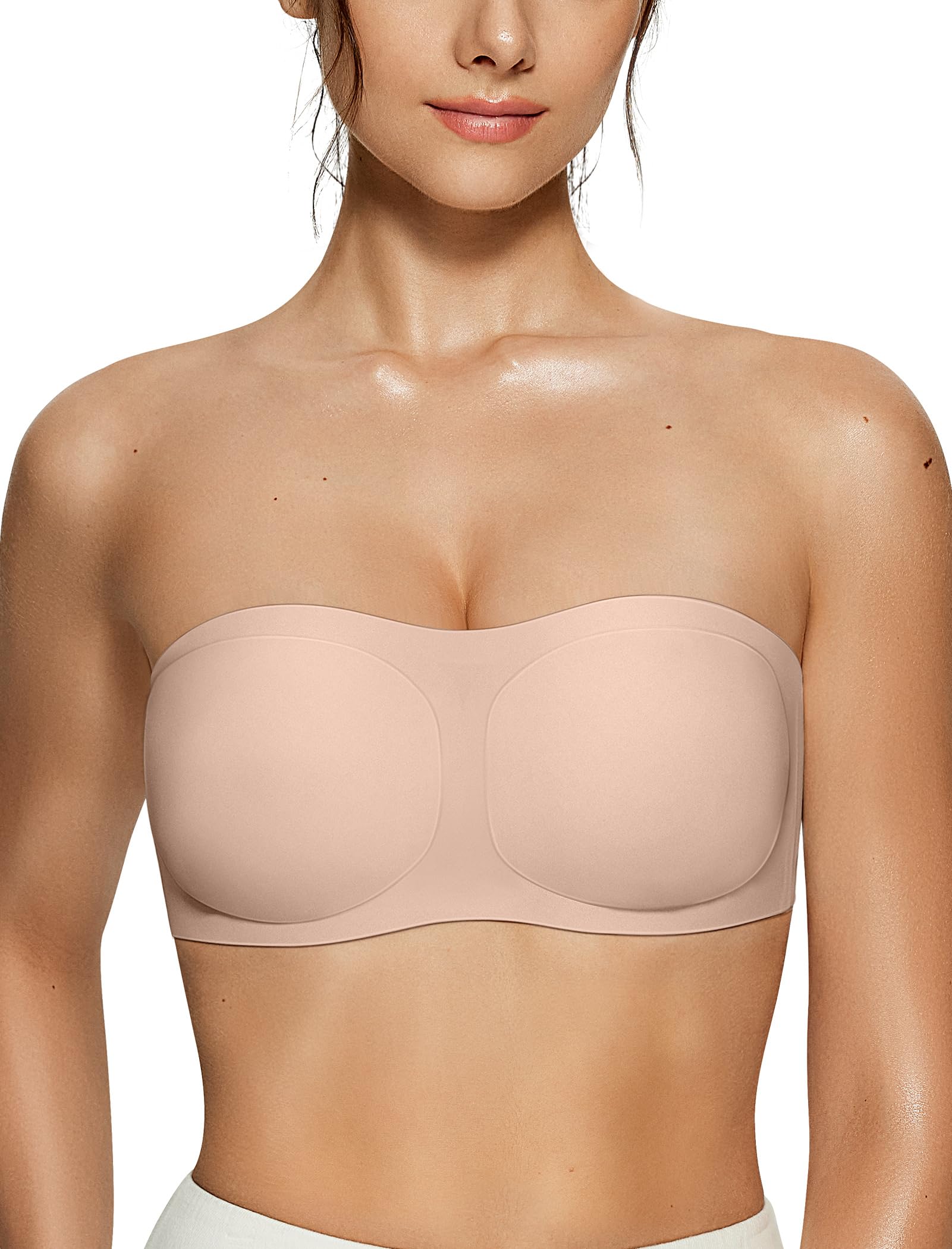 Vertvie Womens Strapless Bra Jelly Push Up Seamless Bandeau Bra Wireless Non Slip Silicone Tube Top Bras Padded