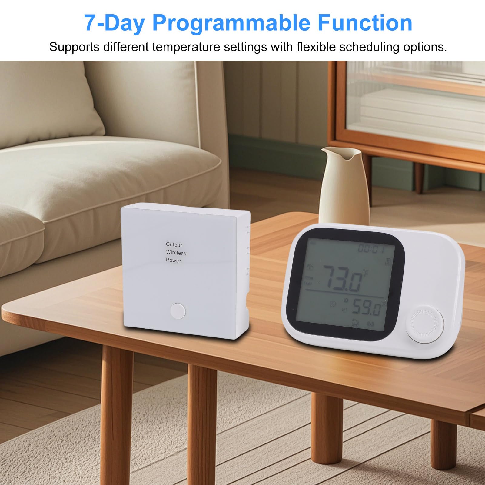 Fockety Intelligentes Thermostat für Zuhause, APP Steuerung, Sprachassistent, WiFi, Programmierbarer Digitaler Thermostat, Funktioniert mit Intelligentem Sensor, LCD Farbbildschirm, (White)