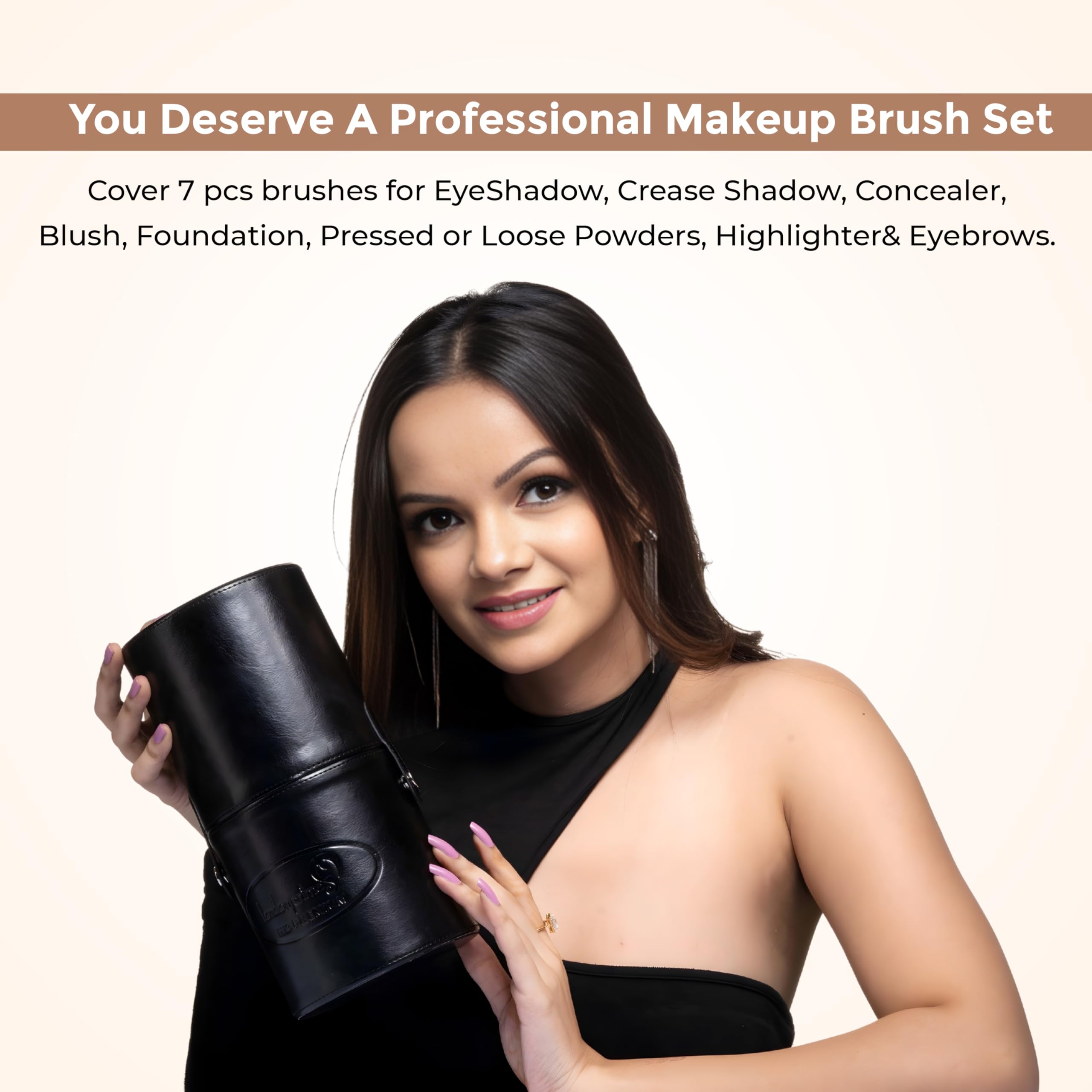 LONDON PRIME HD Premium Brush Set (7 pezzi) | Set di pennelli da trucco professionale e adatto ai principianti | Kit di pennelli da trucco morbidi per occhi, uso quotidiano e da viaggio, set completo