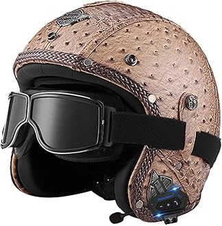 Motorbike Open Face Bluetooth Helmet Retro Jet Motorcycle Leather Helmet Adult Half Helmet with Fashion Goggles ECE Approved Men's and women's 3/4 helmets Moped Scooter