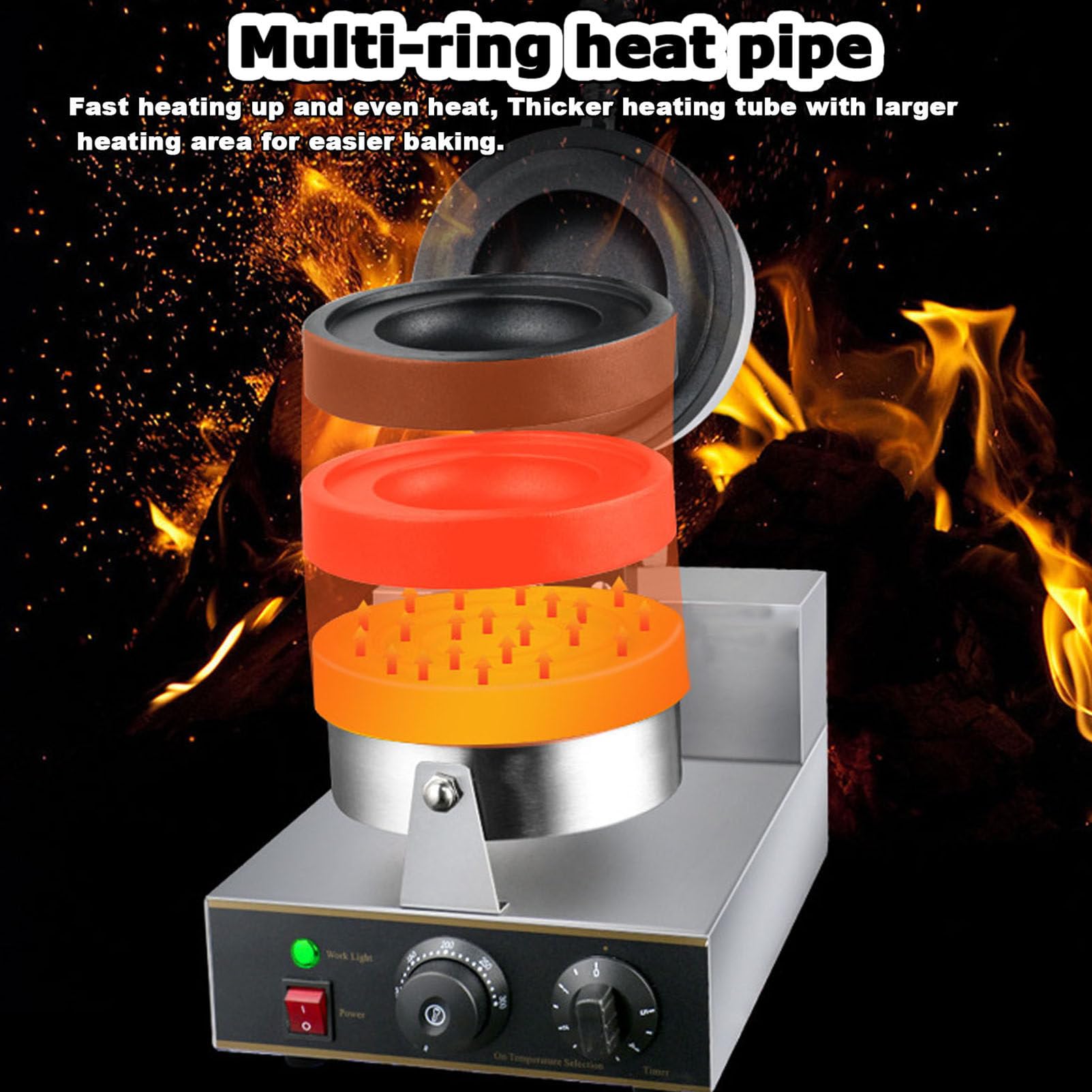 Hamburguesas Gofreras Redondas 1300W, Máquina eléctrica comercial para hacer gofres y tartas de huevo con bandeja de goteo para restaurante, control de temperatura 50-300℃ placas antiadherentes