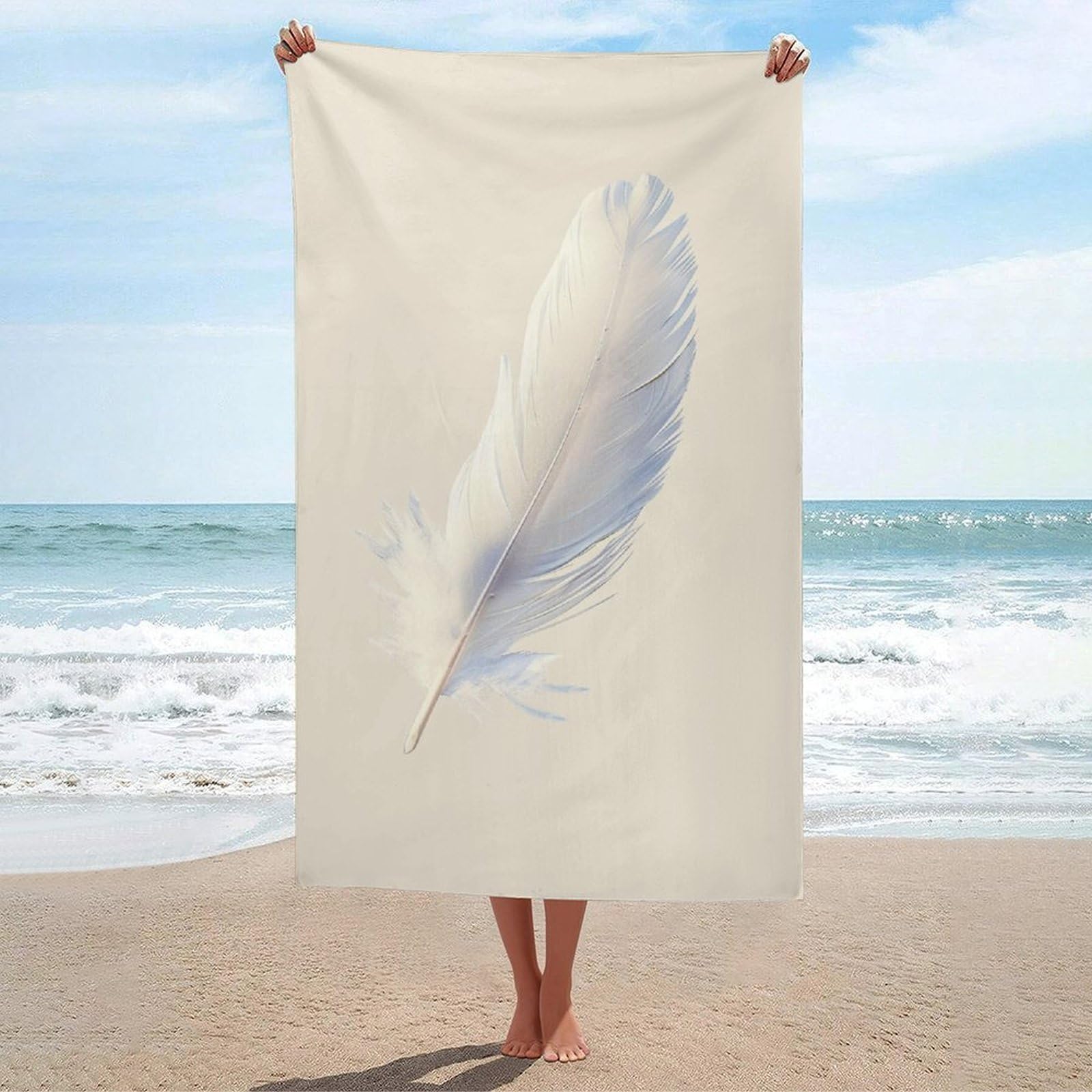 asbwuo Elegant Vintage Single Feather Pastel Colours Beach Towel