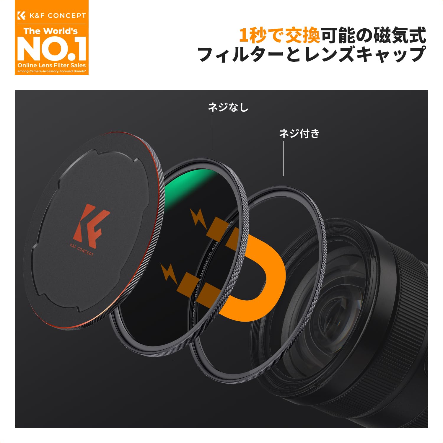 KF Concept 62mm 磁気NDフィルター ND1000+レンズキャップセット 磁気吸着 装着便利 28層ナノコーティング減光フィルター 超薄型 撥水 防汚 アダプターリング付き Amazon | K&F CONCEPT 62mm 磁気NDフィルター ND1000+レンズキャップ