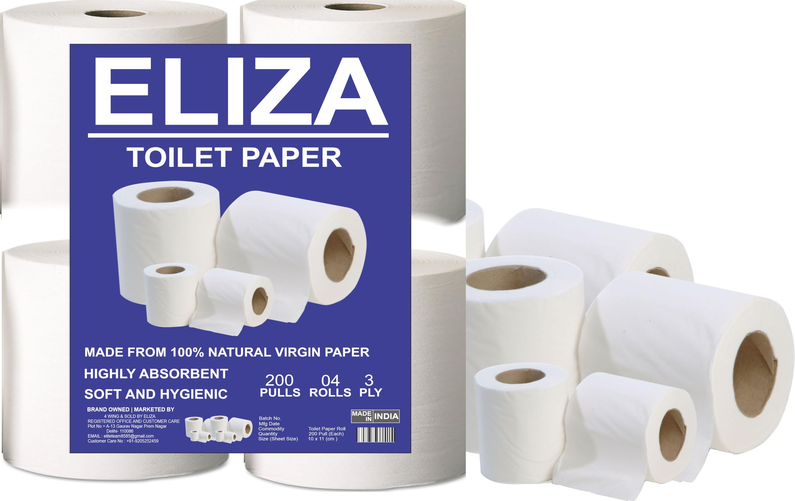 Eliza Premium 3 Ply Toilet Disposable Roll Pack of 4, Toilet Paper, Toilet & Tissue Roll, Pack of Four Toilet Tissue Paper Rolls 200 Pulls Each- 9.8 x 10 cm (B0CPVM6BWF) Amazon Price History, Amazon Price Tracker