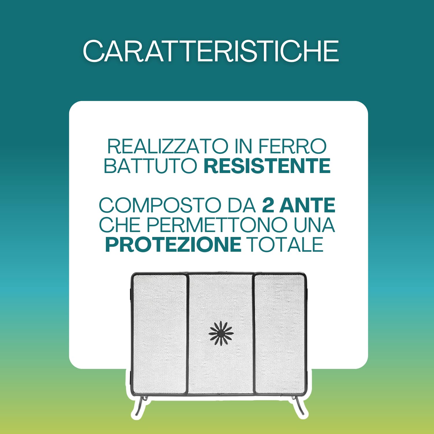 Virsus Parascintille con Ante, in ferro battuto con spessore 1,2 cm, misura 60x50 cm, di colore nero con sfumature, 3 Pannelli, schermo protezione da scintille per camini e stufe a legna