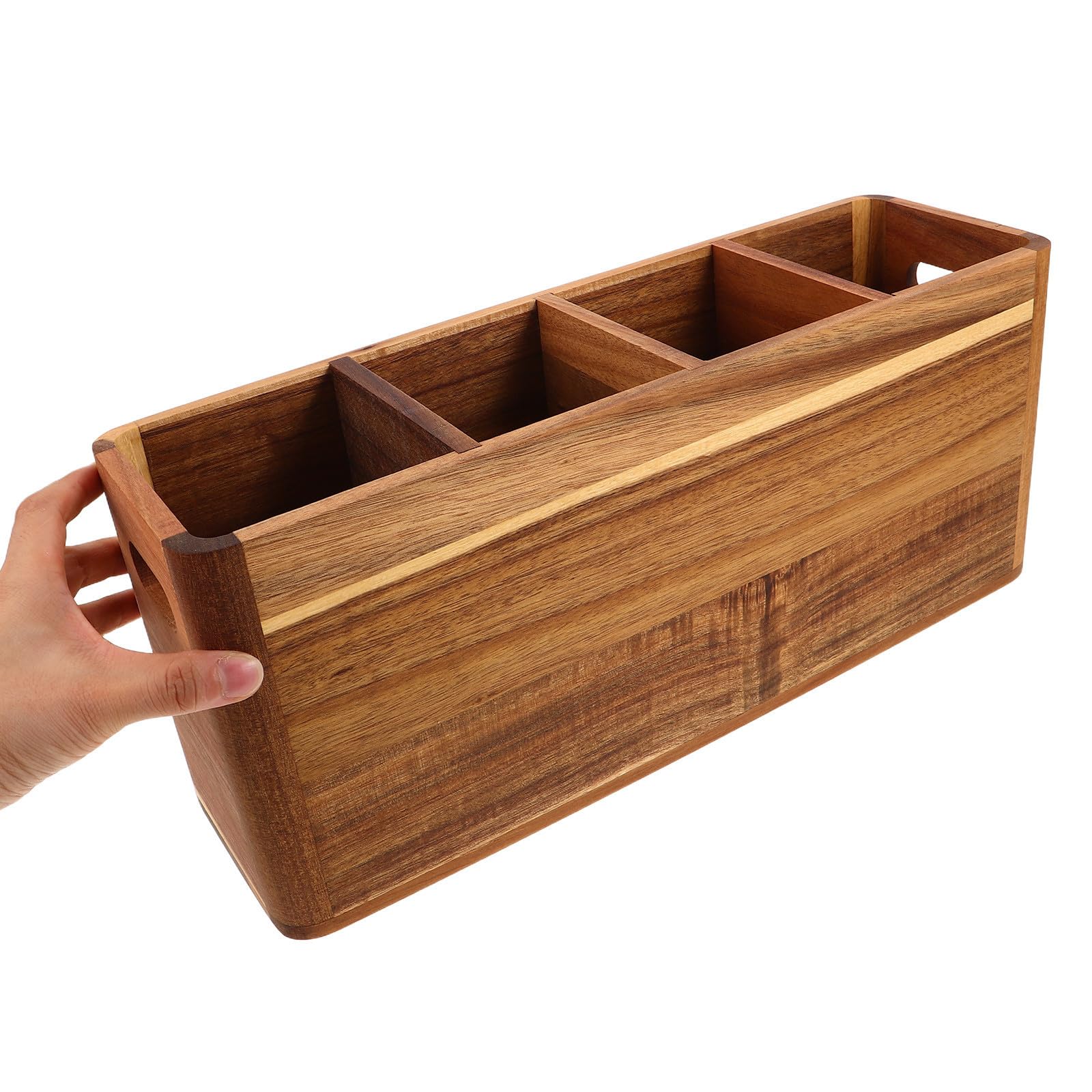 SHINEOFI Organizador de Utensilios de Cocina Soporte Funcional de Madera con 4 Compartimentos para Encimera para Cucharas y Tenedores en Cocinas Pequeñas