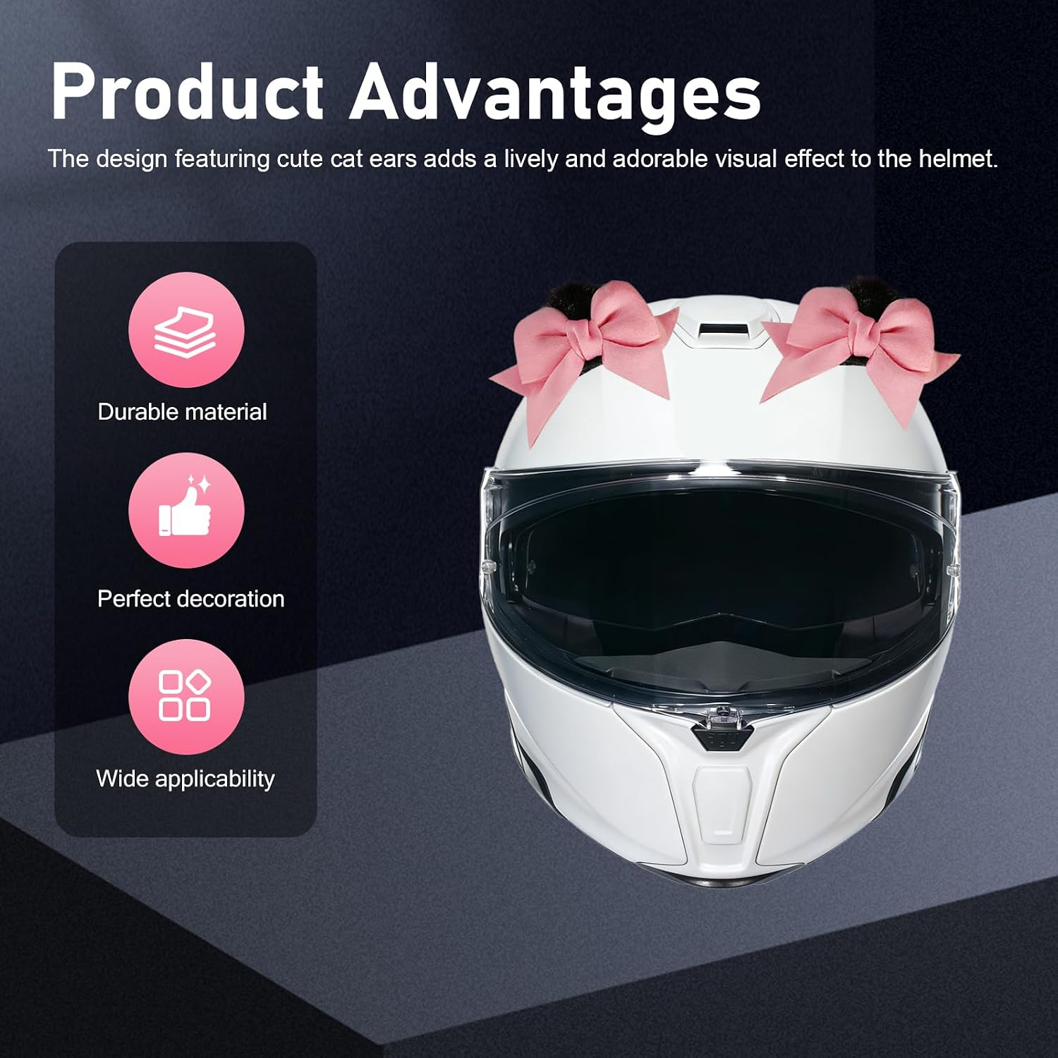 Bow Ears Motorcycle Helmet Decorations, 3D Cute Cat Ear Plush Bow, Self-Adhesive Removable Helmet Accessory for Women Girls, Universal for Most Ski & Bike & Motorcycle image 3
