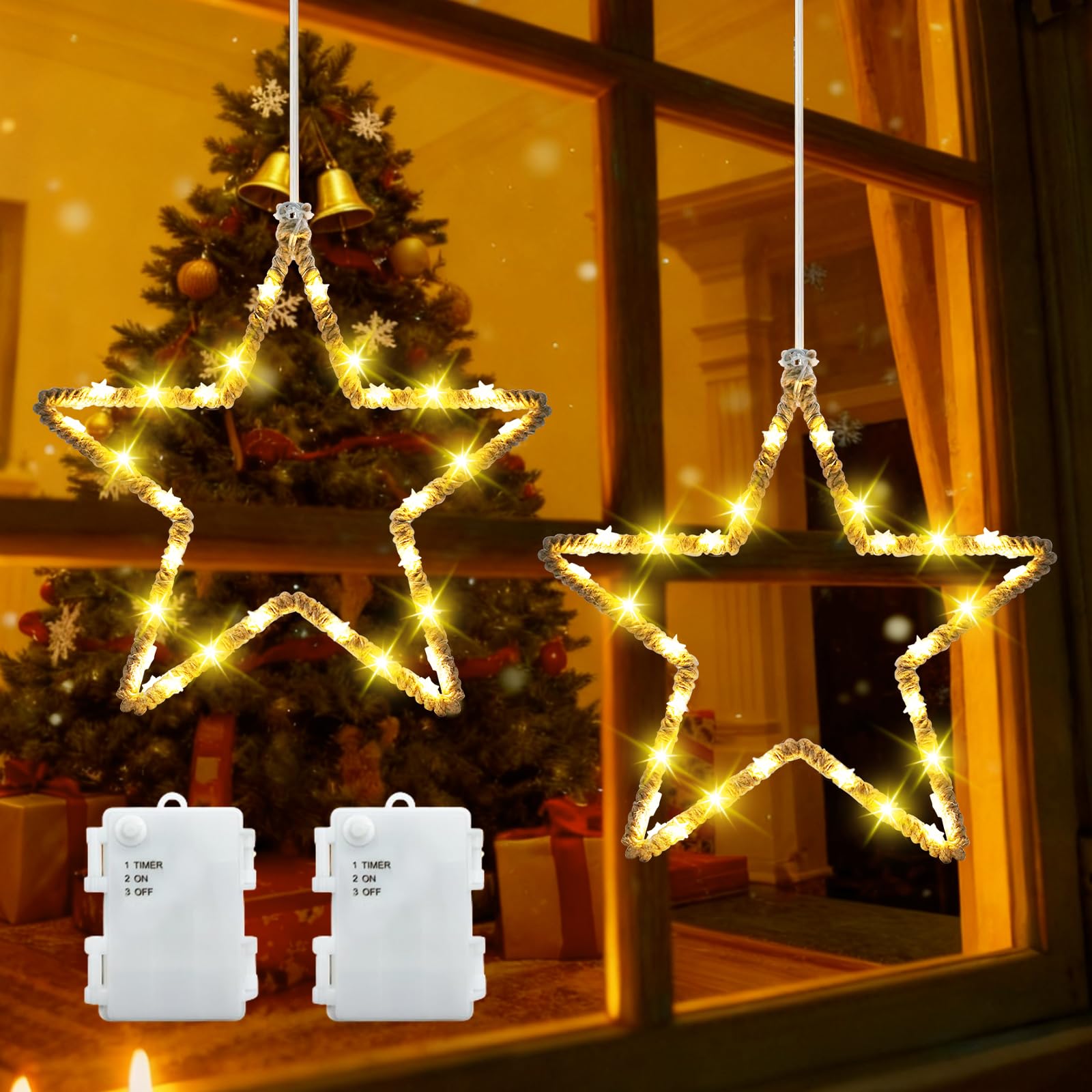 Bzavor 30CM LED Weihnachtsbeleuchtung Fenster 2 Stück Weihnachtsdeko Fenster Beleuchtet,IP65 Weihnachtsstern Fenster,Weihnachtsstern Beleuchtet,Weihnachtsdeko Innen,Weihnachtsbeleuchtung Innen Fenster