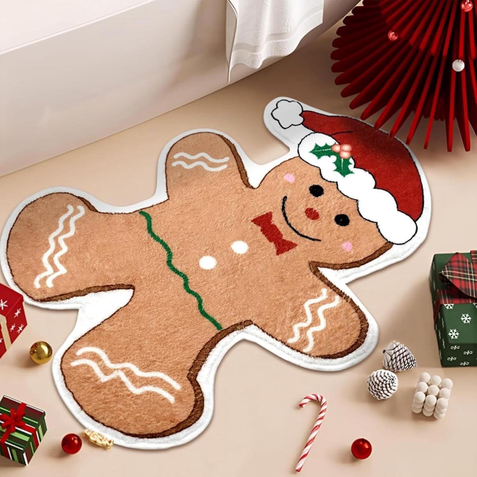 Tapis de sol de cuisine de Noël antidérapant lavable bonhomme en pain d'épice