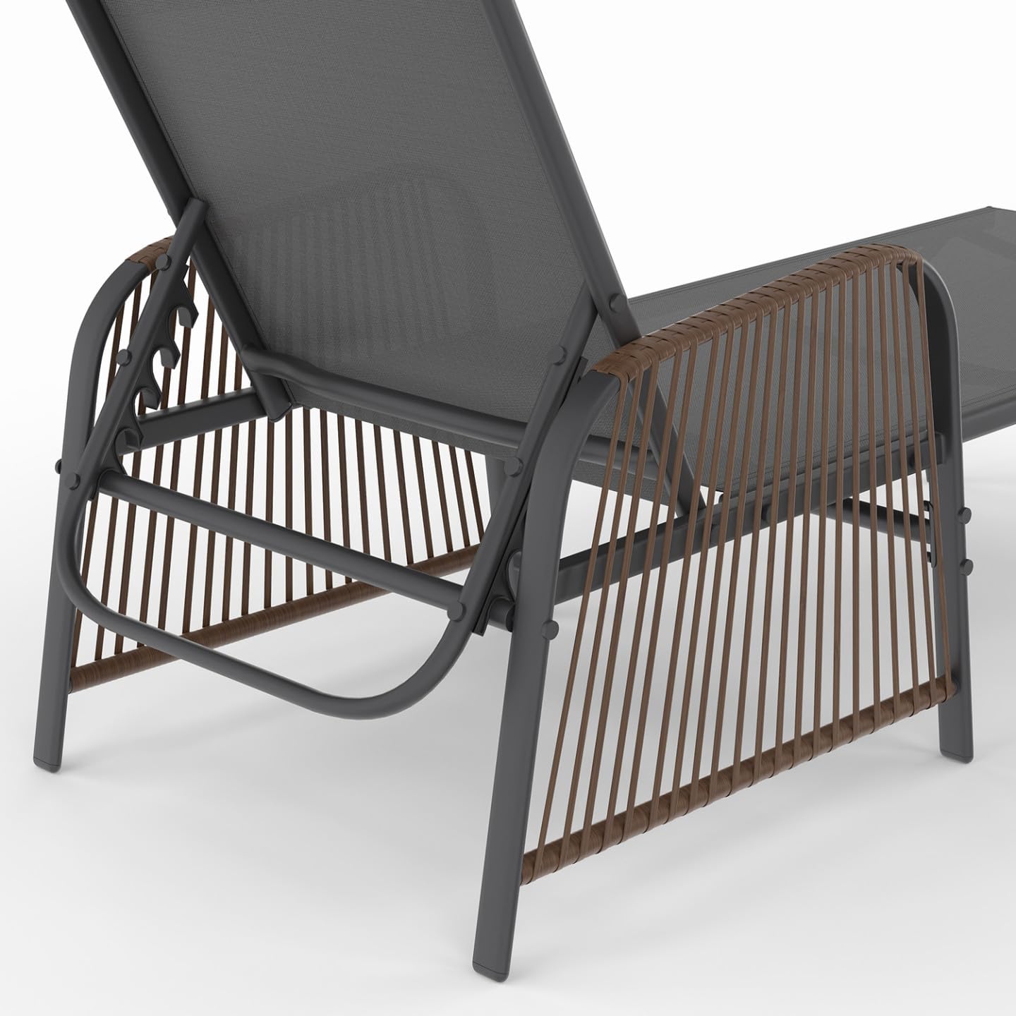 IDMarket - Juego de 2 tumbonas de jardín inclinables Rio de acero gris antracita, cordaje con efecto ratán con reposabrazos y tela gris