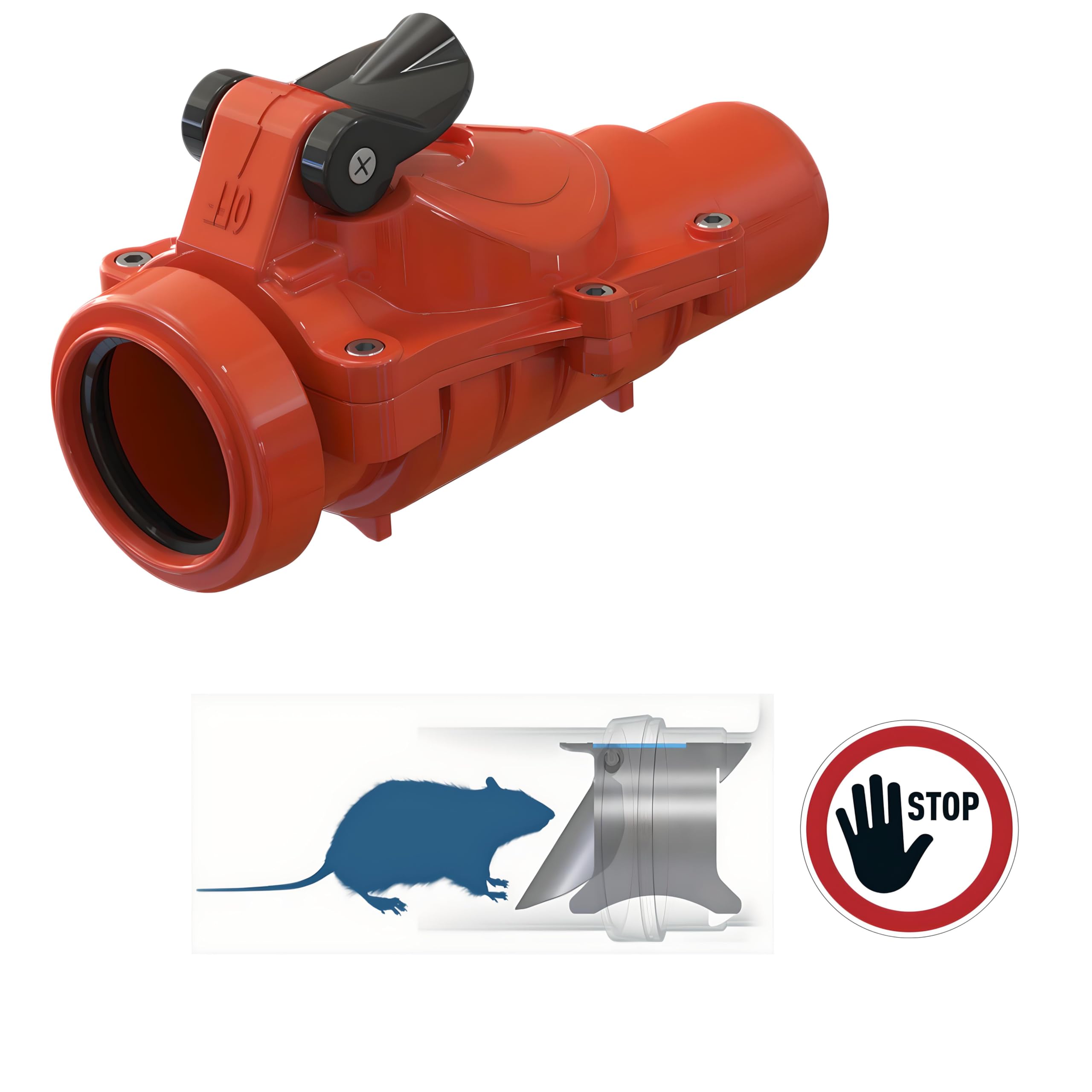 UZMAN Rückstauverschluß Ø DN50 Rückstauklappe, Rückstausperre, Rückstausicherung Abwasserrohr, Kanalrohr, Kanal, Rückflusssperre Rattenstop Rattenschutz, DN 50 mm Rohre HT, KG