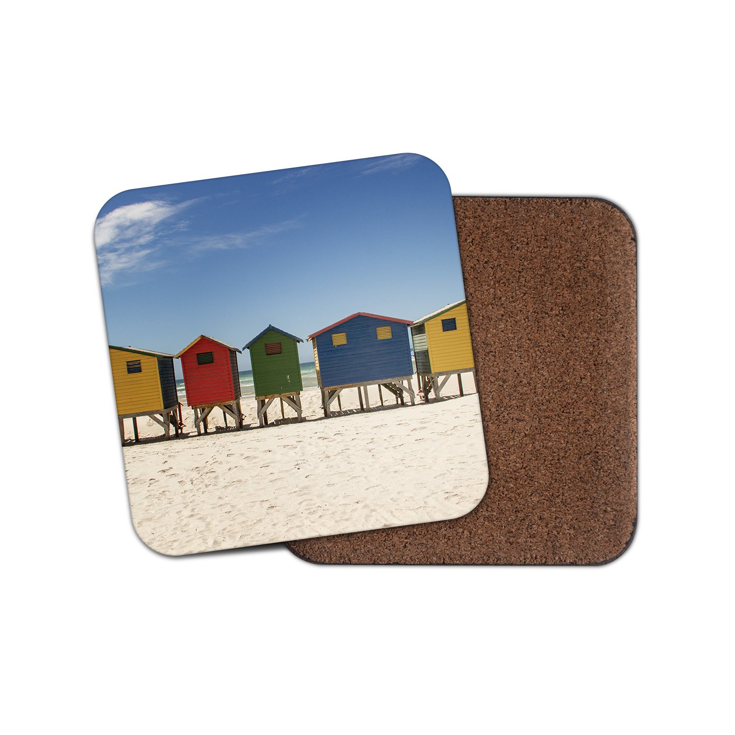 Beach Huts Surf Sea Sand Cork Backed Drinks Coaster for Tea & Coffee #8091 (4 Coasters)