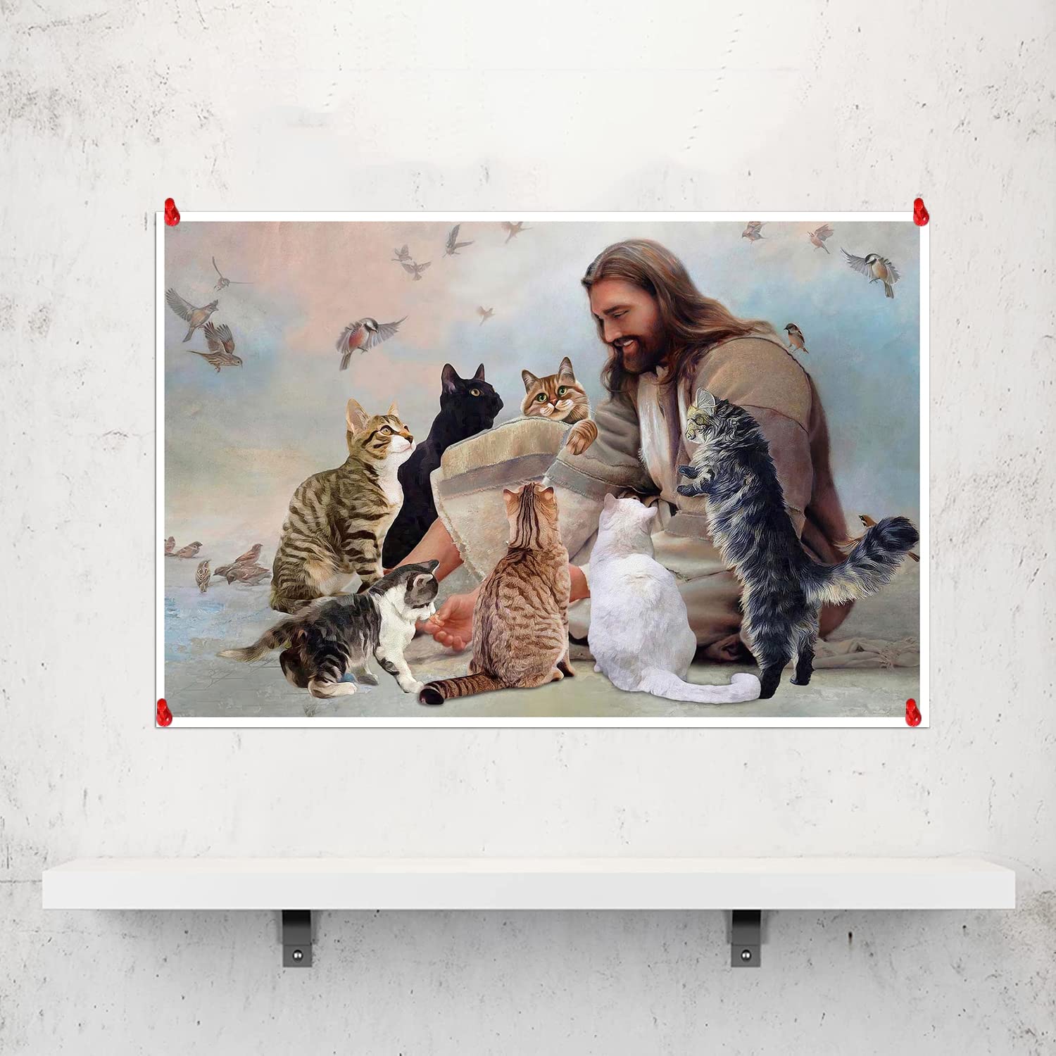 Amazon.co.jp: イエス ポスター 猫のイエス 絵 宗教 ウォールアート 猫