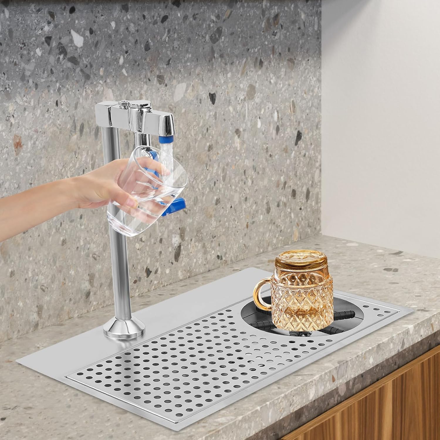 Cup Rinser, Commercial Stainless Steel Rinser Cup Washer,Glass Cup Cleaning Rinser with Faucet, Cup Holder for Bars,Cafes, Milk Tea Stores, Restaurants Wine Glasses Coffee Cups Stemmed Glasses, Silver