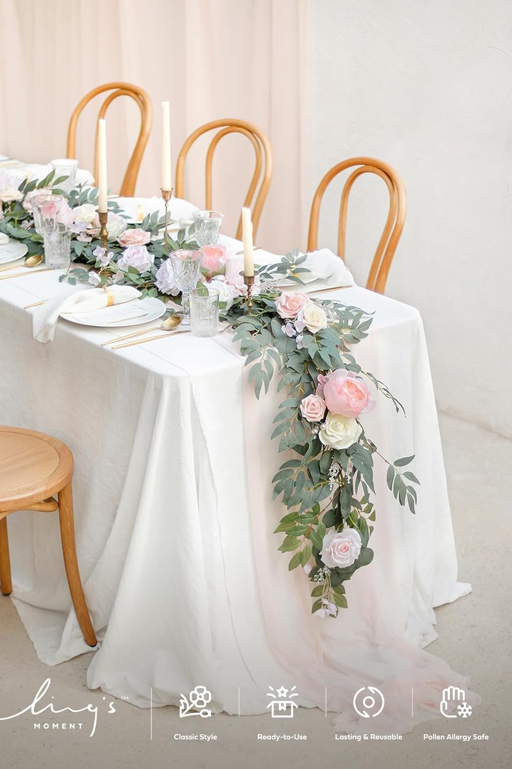 Ling's moment Arch Flower Garland - 6FT Eucalyptus & Rose - Sweetheart Table Decor for Wedding Reception, Artificial Floral Garland for Mantle, Thanksgiving, Christmas Decoration, Blush Pink & Cream