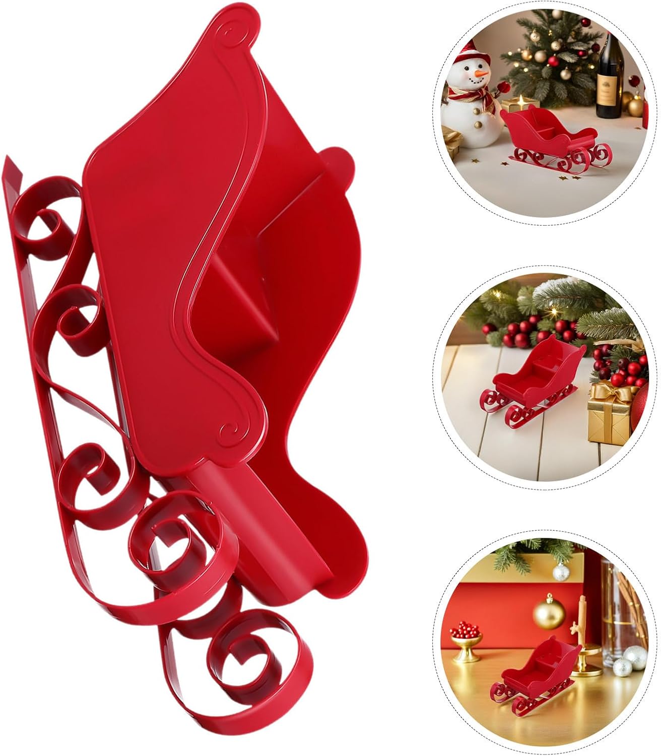 4pcs Christmas Sleigh Decor Mini Red Plastic Tabletop Ornament