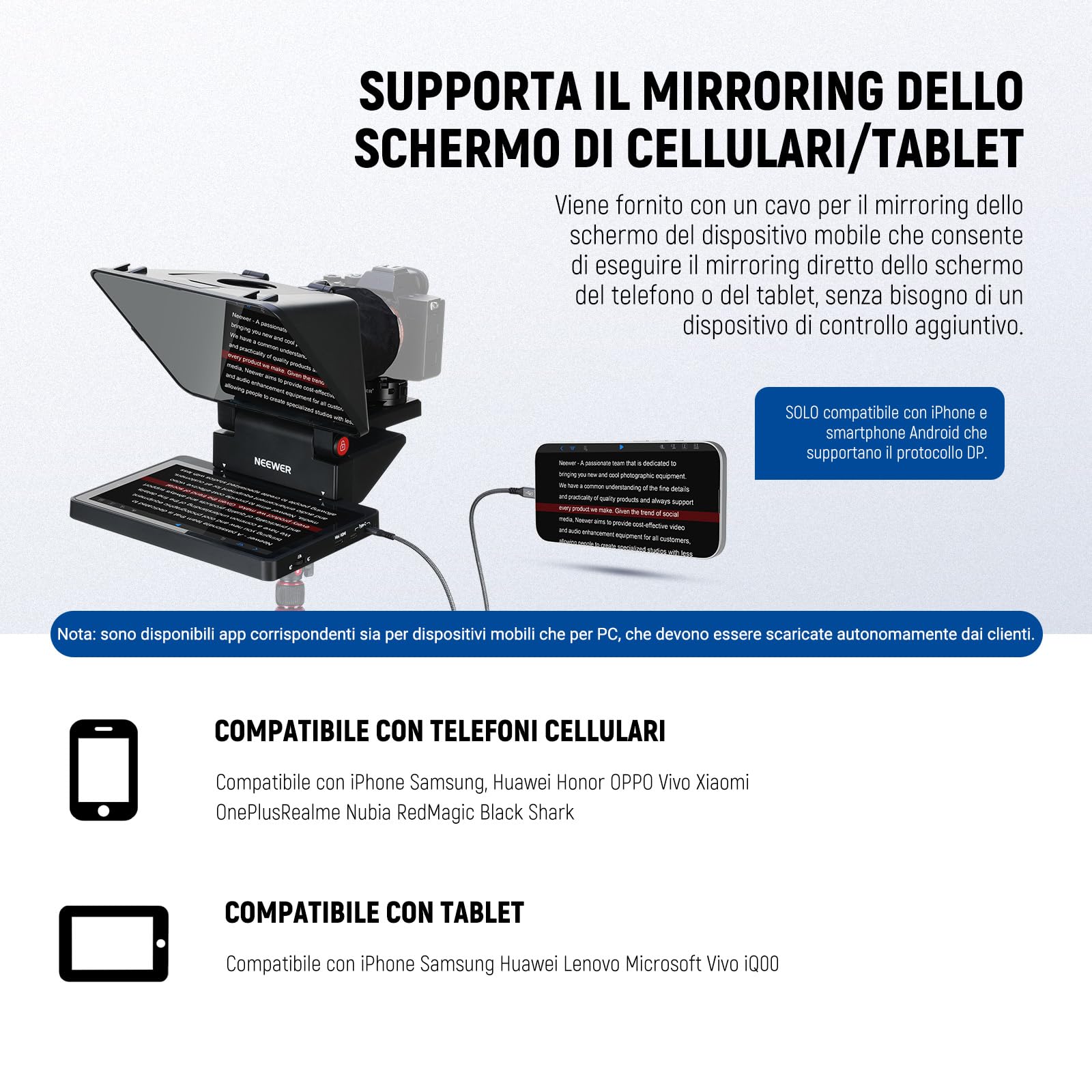 NEEWER Teleprompter 2in1 11" Aggiornato con Monitor per Windows MacOS, Supporta Mirroring Schermo, Prompter Portatile per Fotocamera Phone Webcam per YouTube Twitch Streaming Videoconferenza, X11