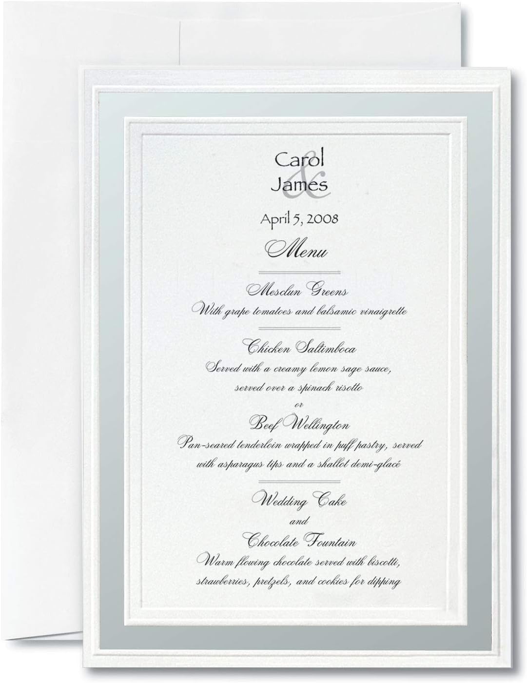PaperDirect Pristine Embossed White Flat Invitations with Silver Foil Border, 28 Count