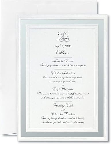 Miniatura 3 de PaperDirect Invitaciones planas blancas en relieve prístinas con borde de lámina plateada, 28 unidades