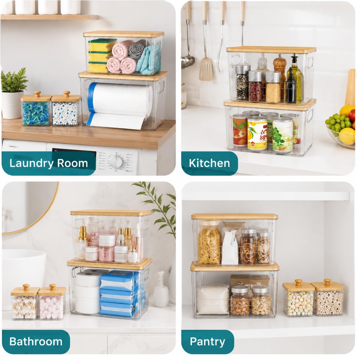 4 PACK Stackable Trash Bag Dispenser Organizer, Multi-Purpose Under Sink Garbage Bag Storage Holder for Kitchen Cabinet Pantry Laundry Room Grocery Plastic Bag Container Organizer