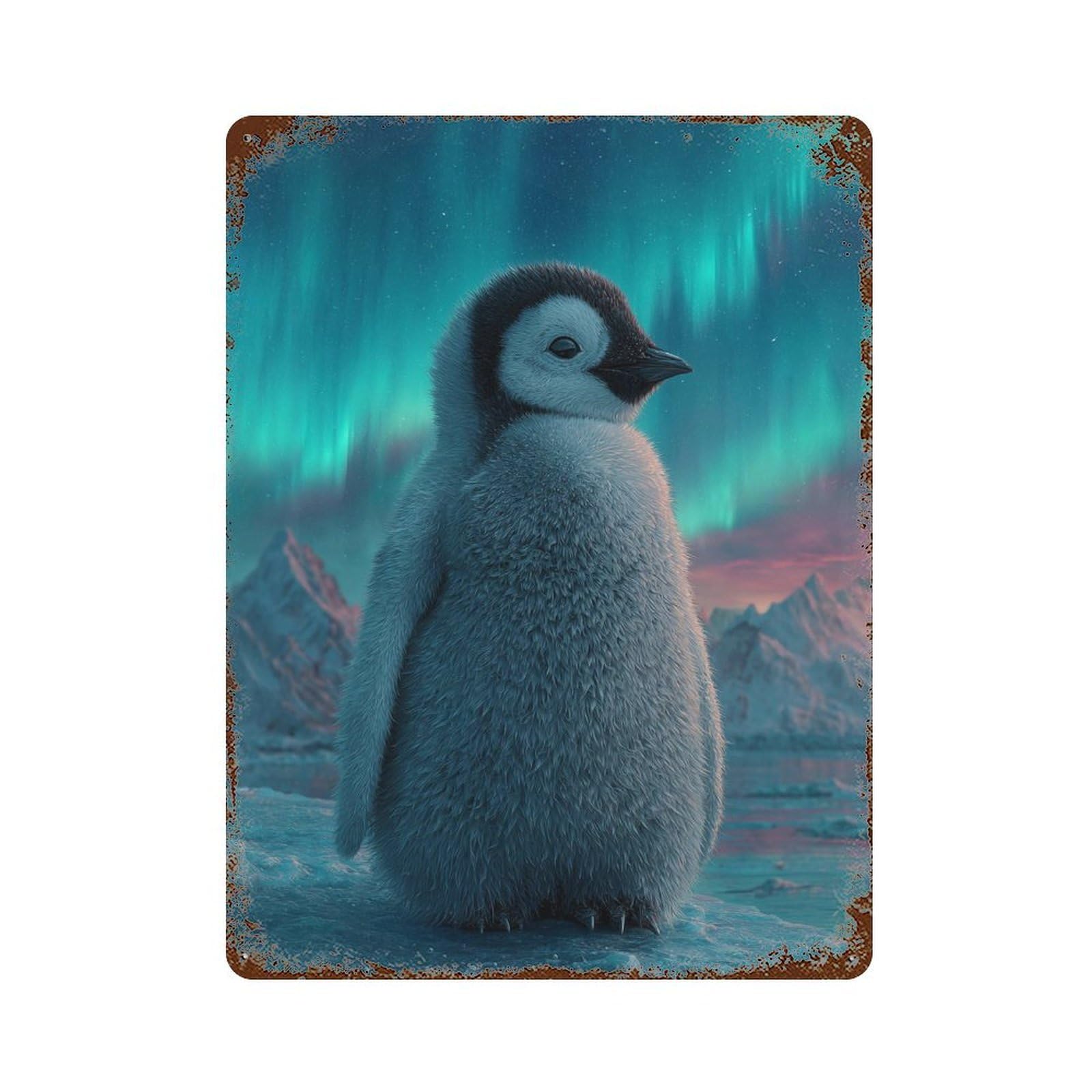 Garage Style Penguin Aurora Borealis-3 Decorative Tin Sign 15.7"x11.8", Novelty Wall Decor for Bar And Workshop