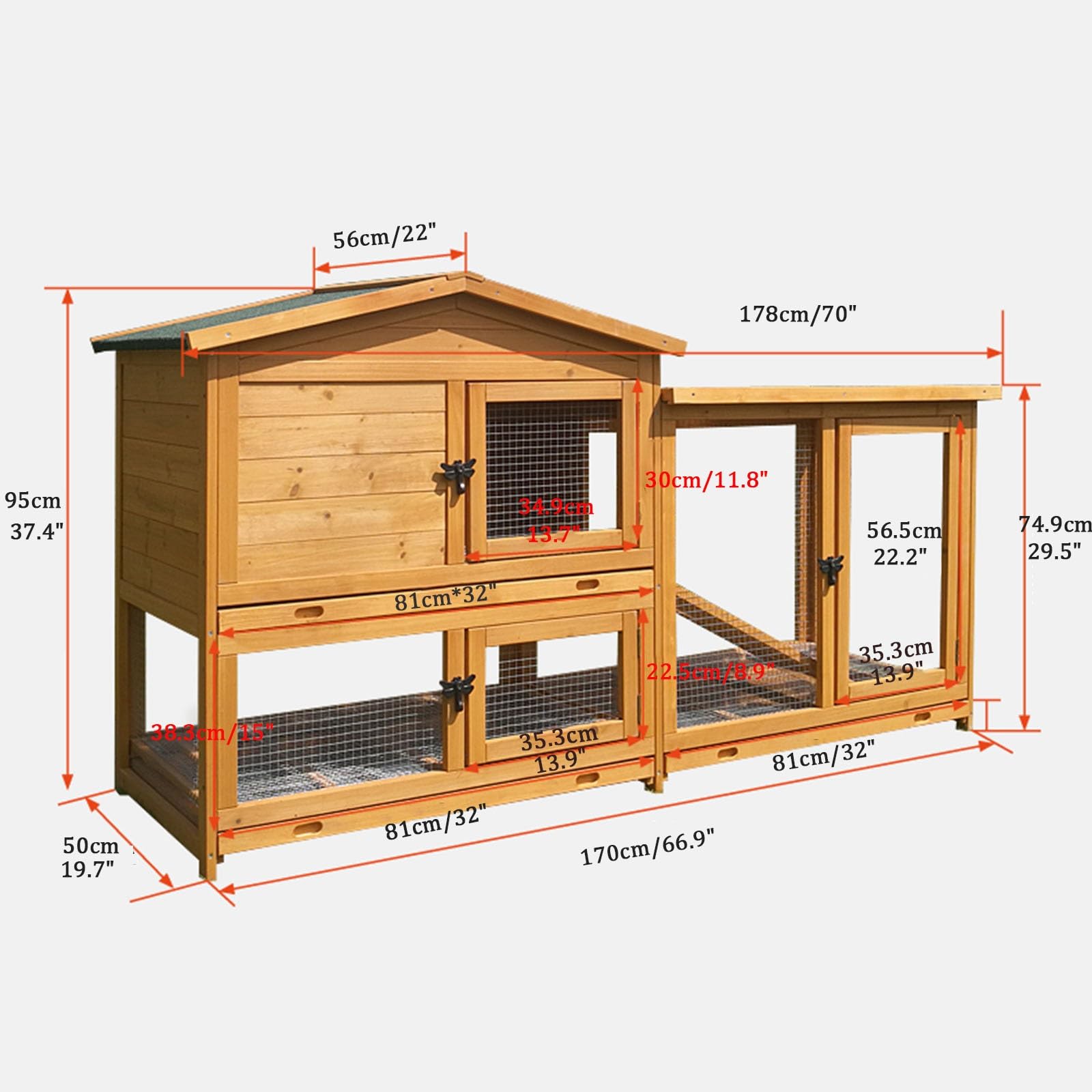 Outdoor Wetterfester Meerschweinchenkäfig Kaninchenkäfig Hundezaun mit Rampe und herausnehmbarem Tablett - Kleintier Outdoor Haustierhaus