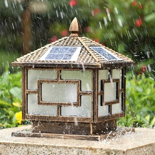 Generic GUOCC Creative Solar Energy Column Headlight Chinese Word LED Outdoor Waterproof Chinese Square Door Light Villa Patio Fence Lawn Light Pillar Light Die-cast Aluminum Lights Fixture photo 2