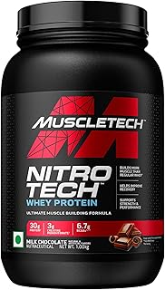 Whey Protein Powder MuscleTech Nitro-Tech Whey Protein Isolate & Peptides Protein + Creatine for Muscle Gain Muscle Builder for Men & Women Sports Nutrition Chocolate, 2.2 lb (22 Servings)