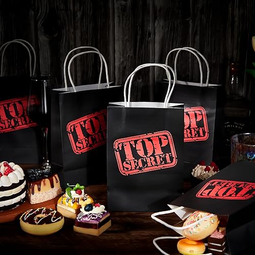 Miniatura 6 de Lincia 32 bolsas secretas para fiestas, bolsas de papel kraft con asa, regalos a granel, suministros de regalo negros, recuerdos de fiesta espía