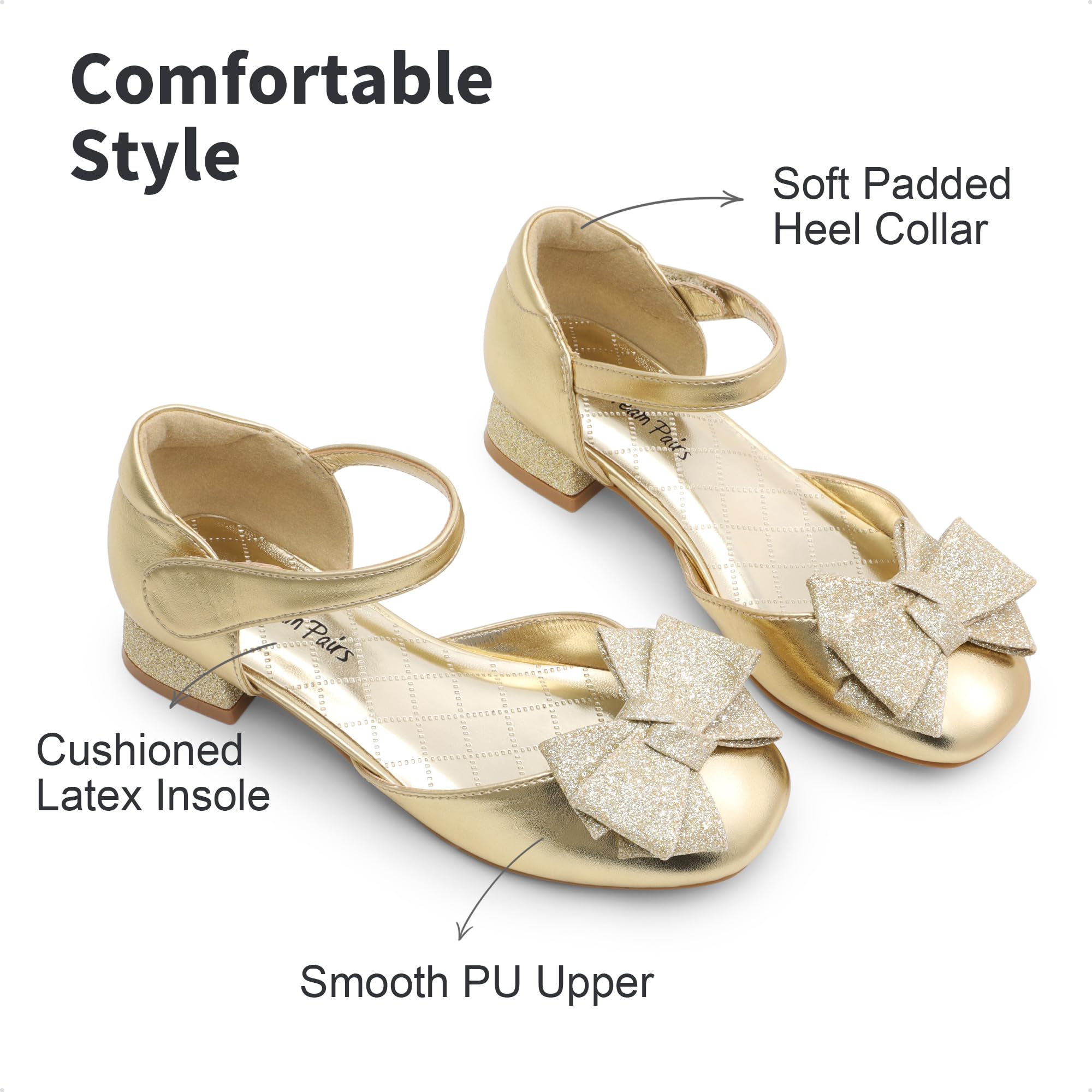 DREAM PAIRS Kids Ballerines Filles à Talon Bloc Confortables Chaussures de Princesse Surmontées d’Un Nœud Scintillant