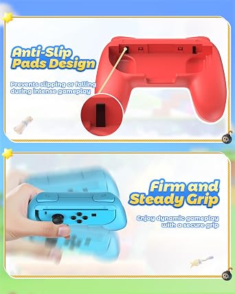 FYOUNG Hand Grips Compatible with Switch/Switch OLED Model Controllers, Grip Compatible with Switch Joy Con - Blue and Red (2 Packs)