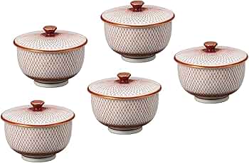 九谷焼　湯呑み　蓋付き湯呑み茶碗　蓋付汲出揃　茶器揃　茶器セット　汲出茶碗 Amazon｜九谷焼 蓋付汲出揃 赤網 木箱入 口径8.5cm 湯呑セット 【ノー