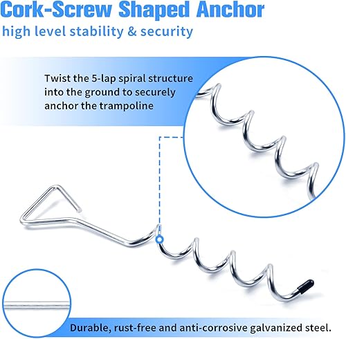 Miniatura 2 de Kangaroo Hoppers Estacas de cama elástica anclajes de viento alto, estacas de anclaje de suelo en espiral resistente para trampolines, tienda de