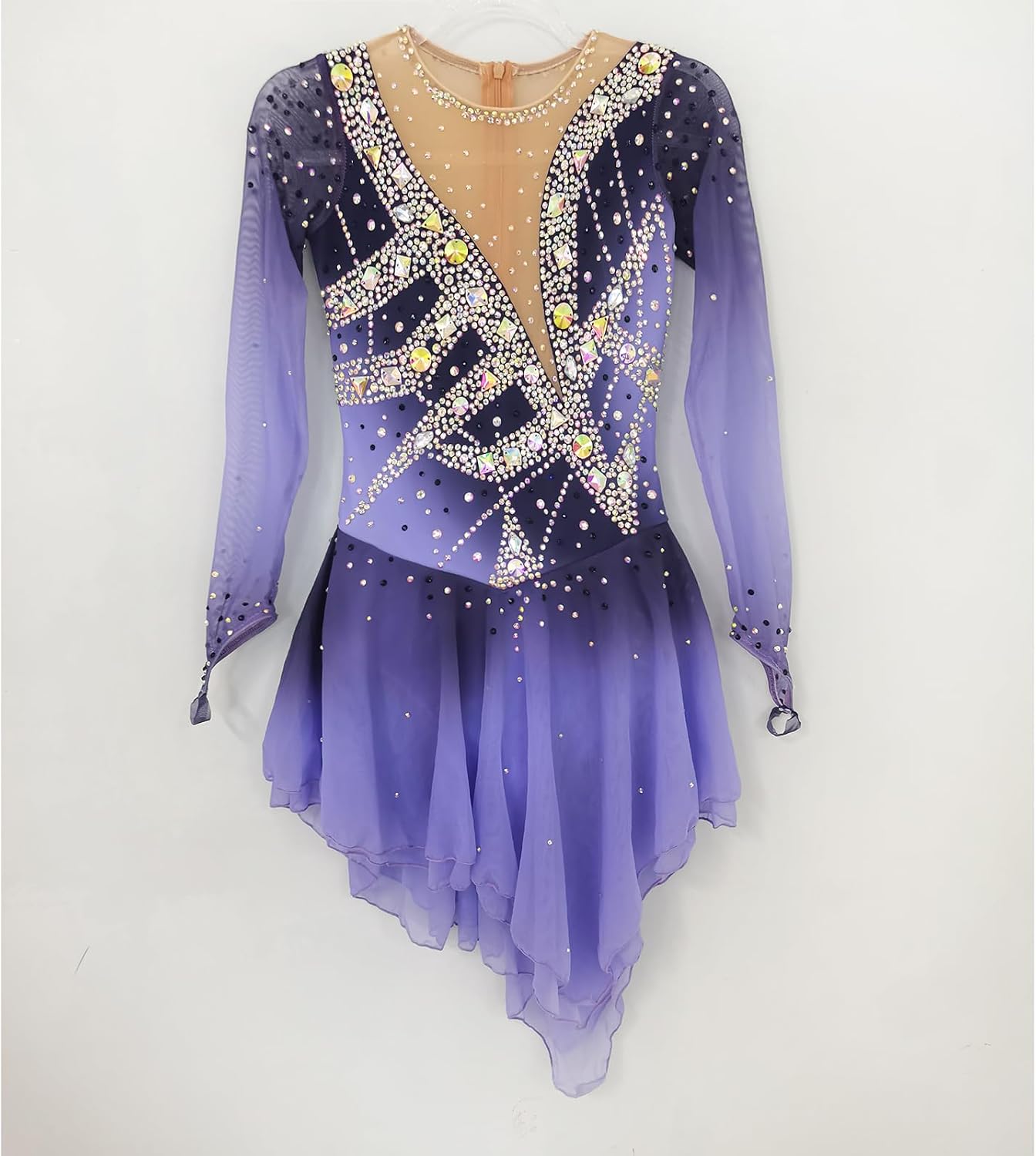 Girl's Purple Long Sleeved Figure Skating Dress Sparkling Competition Performance Costume