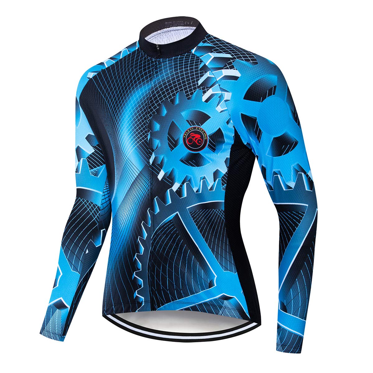 Maglie da ciclismo da uomo Top Camicie da ciclismo a maniche lunghe con cerniera completa Pocket Gear Blu, Blu