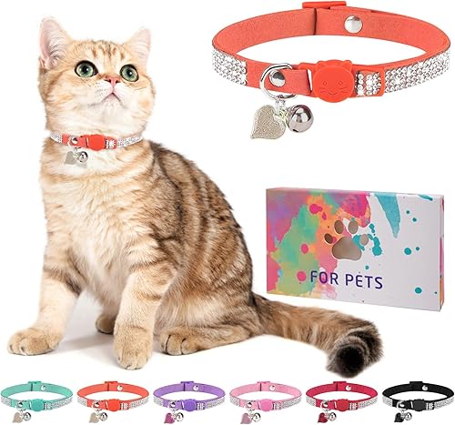 Miniatura 7 de DILLYBUD Collar de gato con diamantes de imitación con campana, collar de diamante para gato con hebilla de seguridad, liberación rápida para niñas