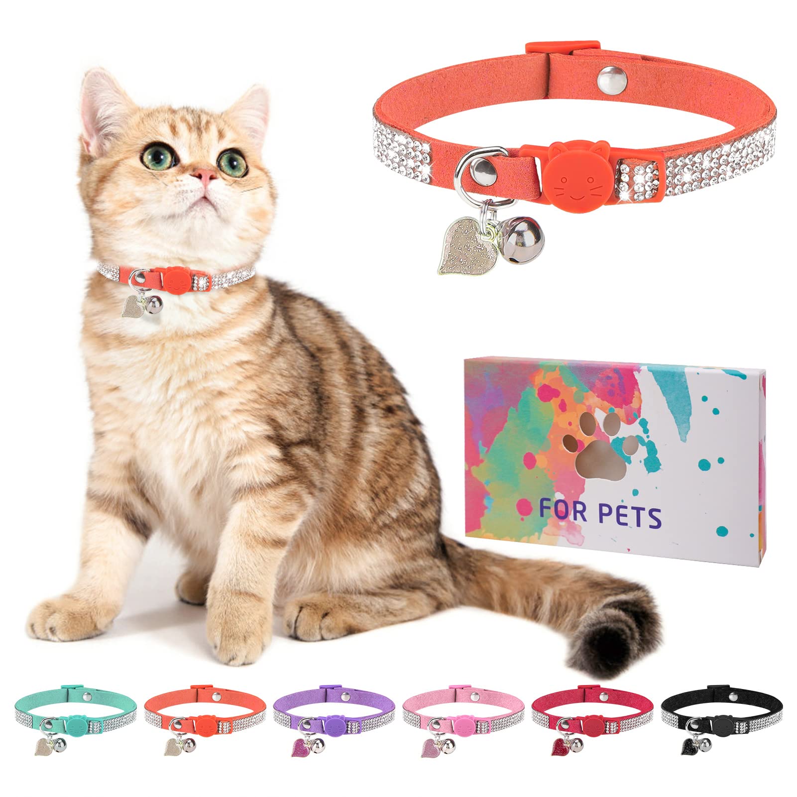 Strass-Katzenhalsband mit Glöckchen, Diamant-Katzenhalsband mit Sicherheitsschnalle, Schnellverschluss, für Mädchen, Jungen, kleine Kätzchen, Haustiere, Welpen, niedlich, weich, weiblich,