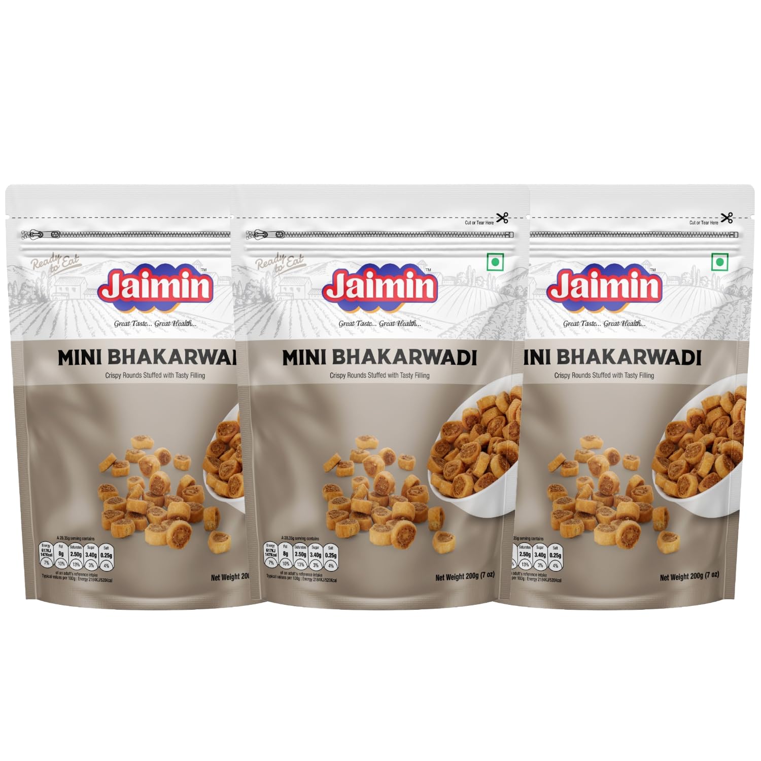 Jaimin Mini Bhakharwadi – 200gm (Pack of 3) | Crunchy, Spicy & Sweet Snack | Authentic Indian Namkeen | Perfect Tea-Time Snack, Parties & Gifting | Hygienically Packed | Ready-to-Eat Namkeen