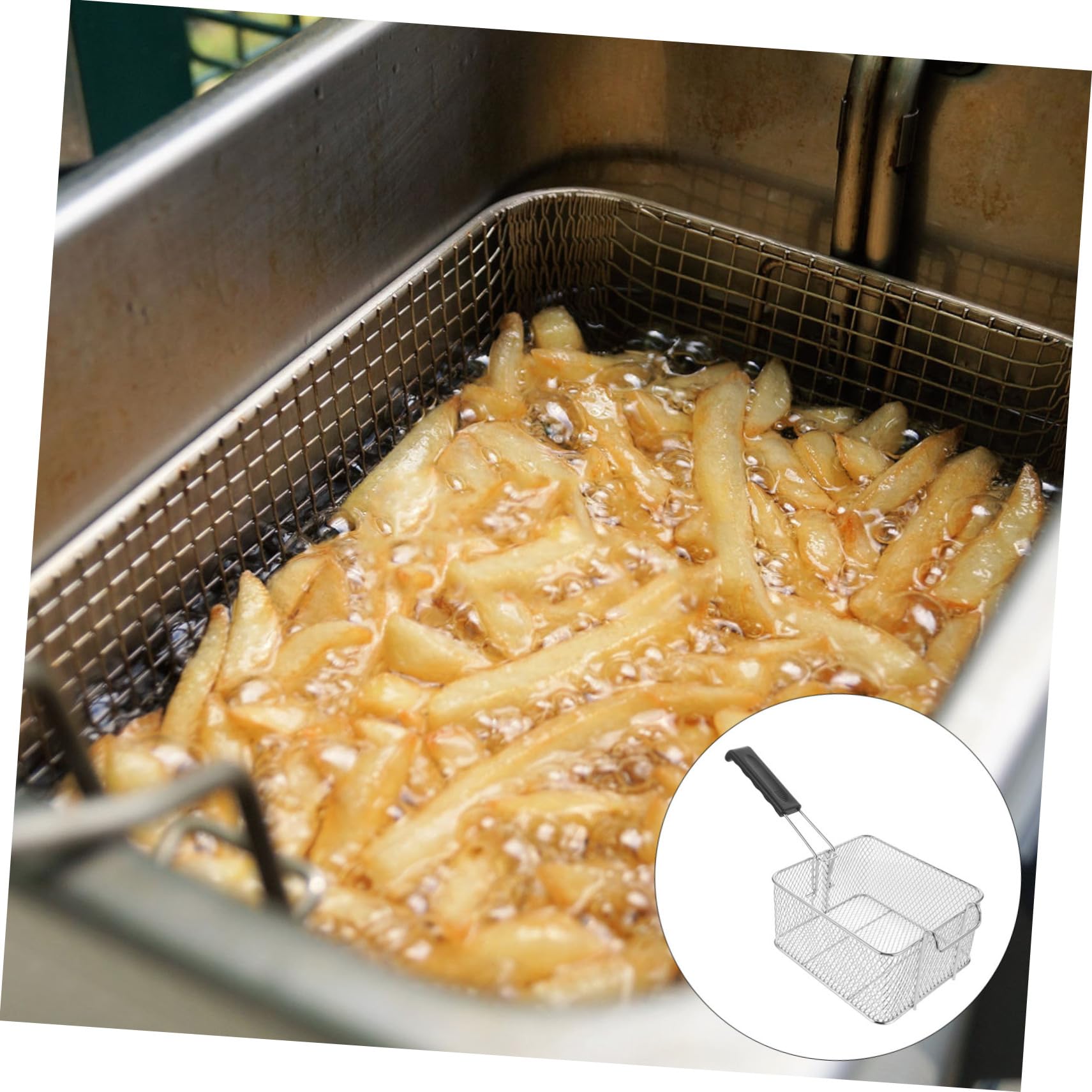 Mobestech Cesta para Freír Cuadrada De Acero Inoxidable 25x25 Cm con Mango Ergonómico Antideslizante para Freidora Cocina Restaurante, Cesta De Patatas Fritas y Pollo Frito