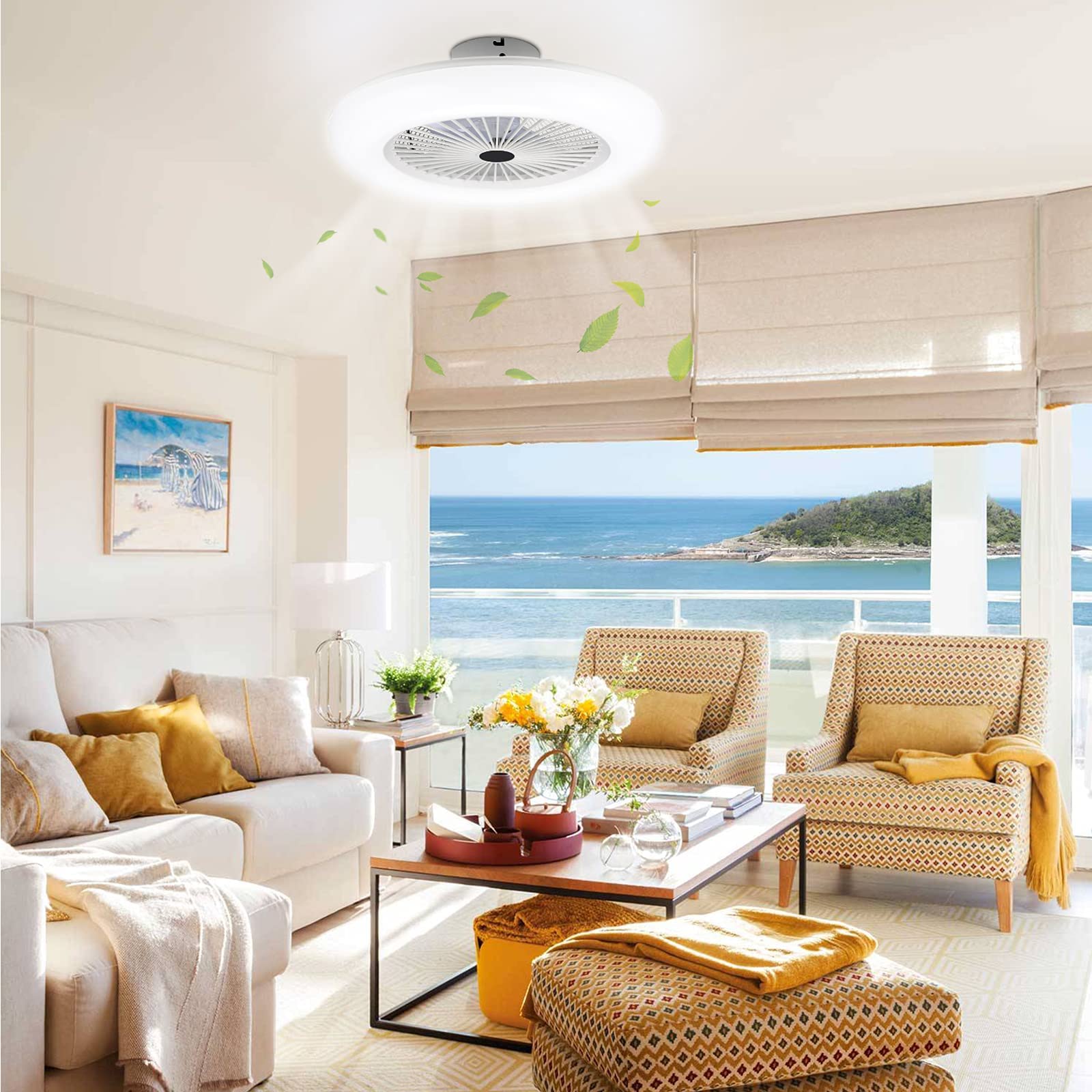 80W Deckenventilator mit Beleuchtung und Fernbedienung, LED Deckenlampe mit Ventilator Einstellbare Windgeschwindigkeit und Farbtemperatur