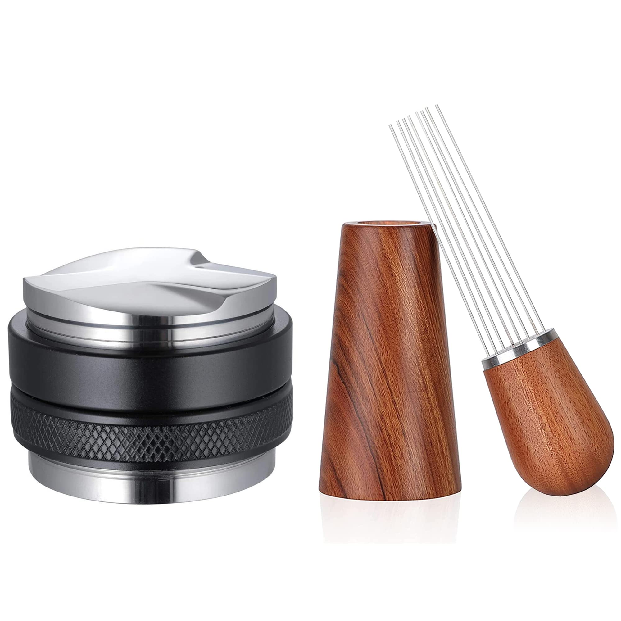 visvold 53mm Coffee Distributor Coffee Tamper And WDT Tool Espresso Coffee Distribution Tool,8 Needles 0.4mm Espresso Coffee Stirrer Coffee Stirring Tool,Dual Head Adjustable Espresso Hand Tampers