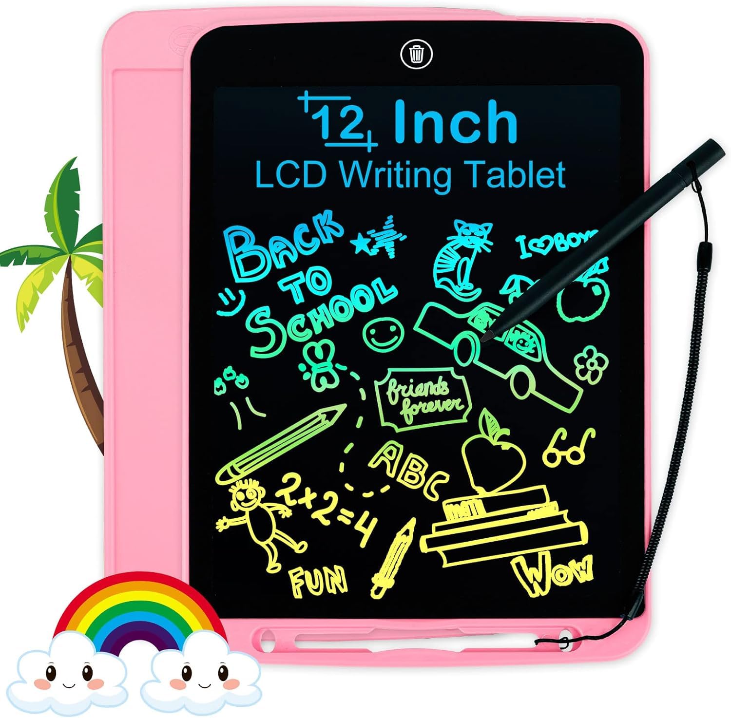 12 Inch LCD Writing Tablet with Stylus Pen, Electronic Colorful Screen Magic Slate Doodle Drawing Board Pad Scribbler Educational Learning Tool Birthday Gifts Girls Boys Kid (Pink)-image-2